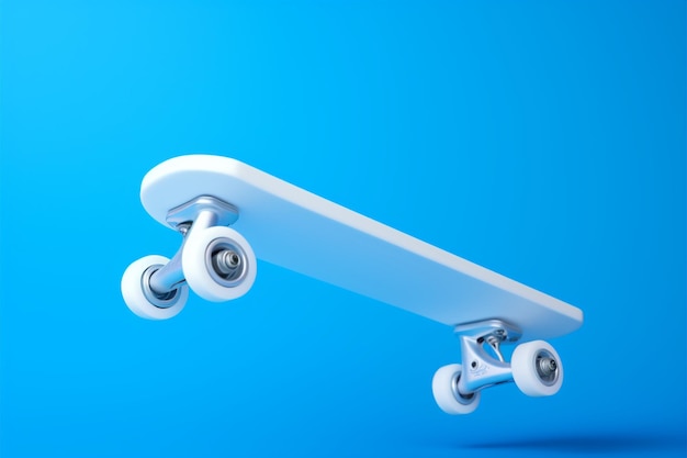 Minimalistisches 3D-Rendering Weißer Skateboardrahmen auf lebhaftem blauen Hintergrund