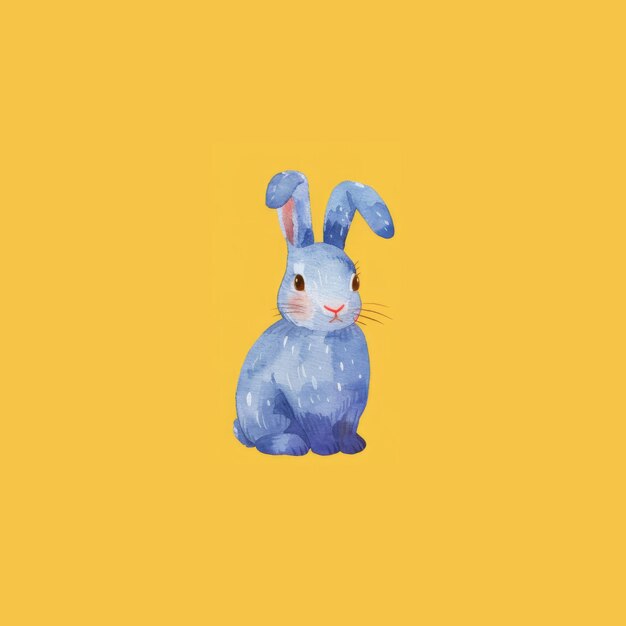 Minimalistisches blaues Solo-Wasserfarbenes Kaninchen auf gelbem Hintergrund nahtloses Muster
