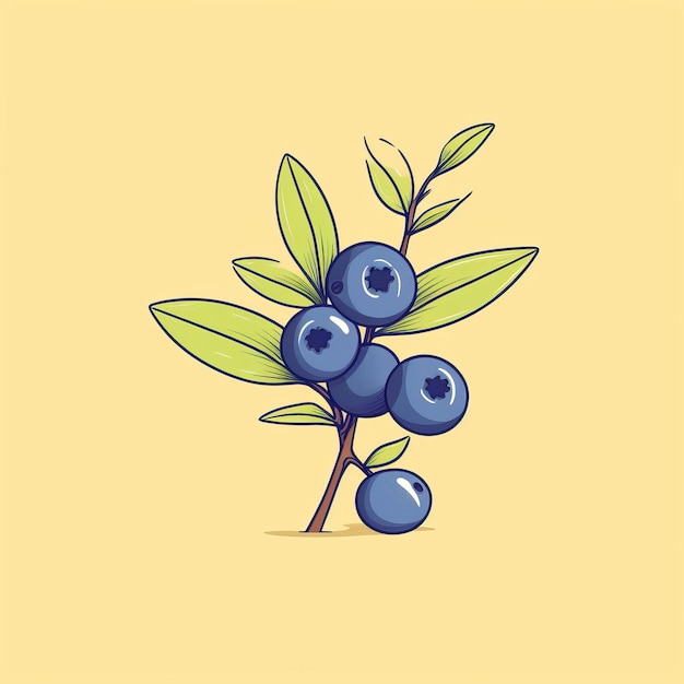 Minimalistisches Blueberry-Grafikdesign auf hellgelbem Hintergrund