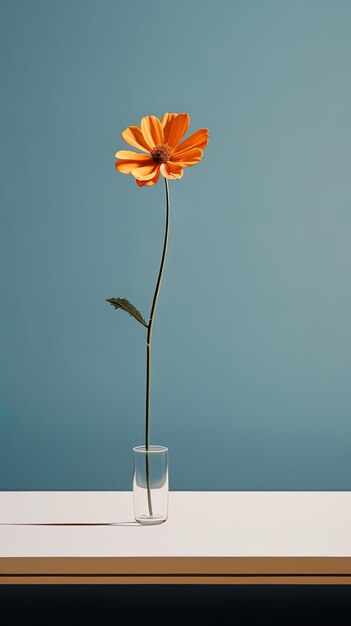 Minimalistisches Blumenfoto auf einem modern dekorierten Tisch, generiert von KI