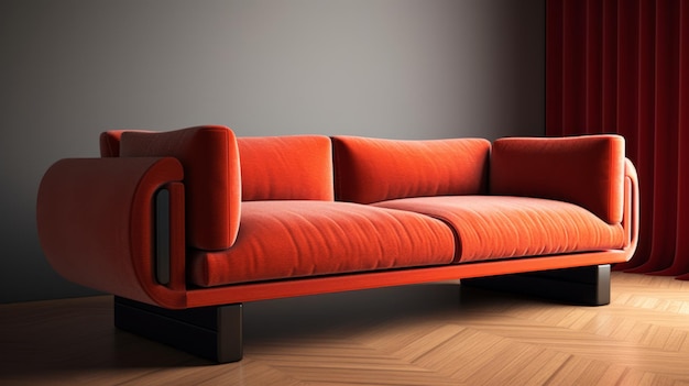 Minimalistisches Design der 80er Jahre Sofa Hyperdetailliertes 3D-Modell in Rot, Dunkel, Orange und Bronze