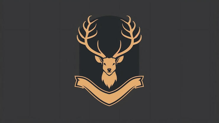 Foto minimalistisches hirschkopf-logo mit geweih und banner