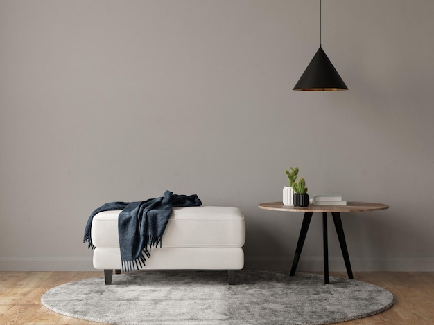 Minimalistisches Interieur des modernen Wohnzimmers 3D-Rendering