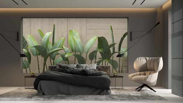 Minimalistisches Interieur des modernen Wohnzimmers 3D-Rendering