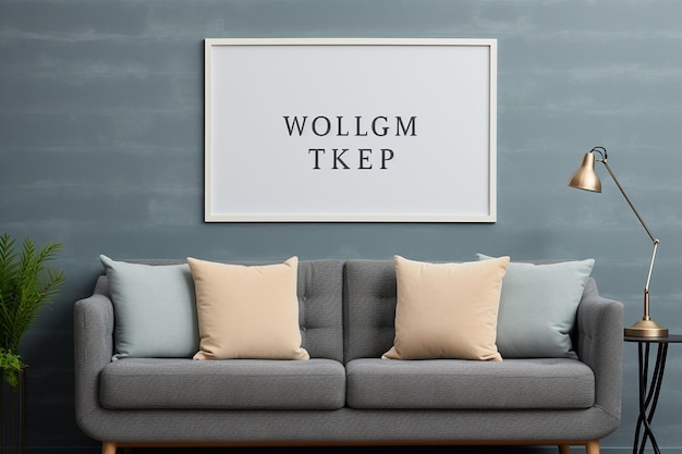 Minimalistisches Interieur des Wohnzimmers mit Pampas-Gras und Bank-Wand-Mockup