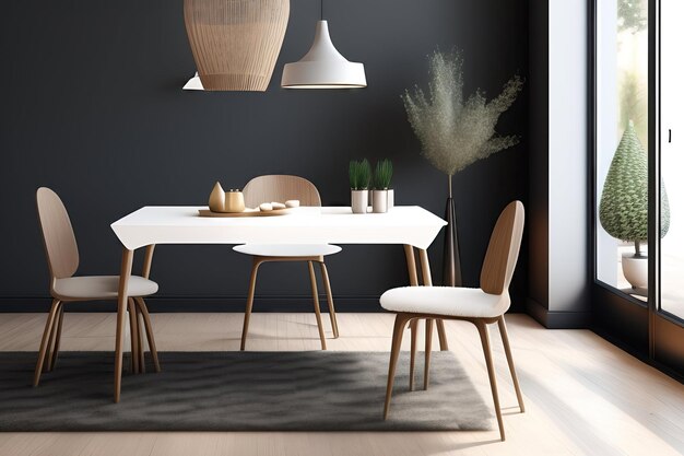 Minimalistisches Interieur mit Esstisch und Stuhl