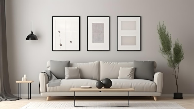 Minimalistisches Interieur mit modernem Innendesign, 3D-Rendering, generative KI