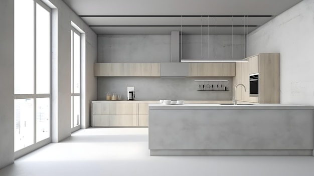 Minimalistisches Interieur mit modernem Innendesign, 3D-Rendering, generative KI