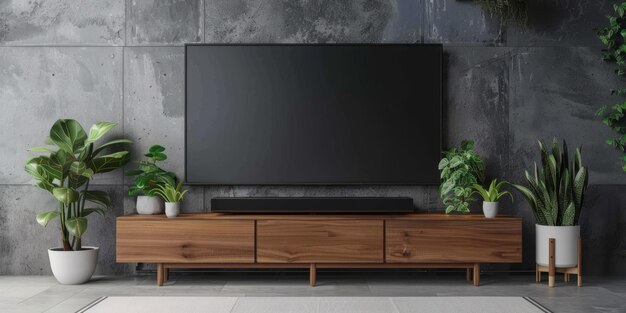 minimalistisches Interieur mit TV und Sessel Generative KI