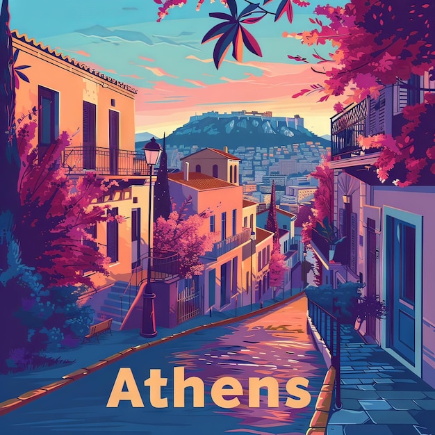 Minimalistisches Lineart-Stadtposter von Athen