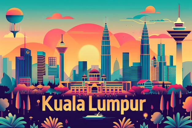 Minimalistisches Lineart-Stadtposter von Kuala Lumpur