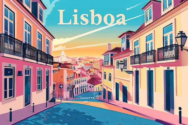 Minimalistisches Lineart-Stadtposter von Lissabon