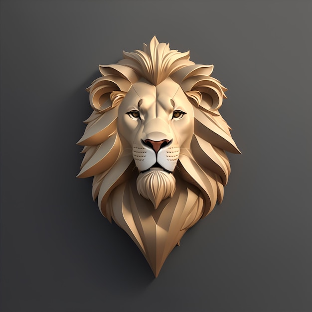 Minimalistisches Logo der Lion-Marke symmetrisch 3D-Rendering, generiert von KI