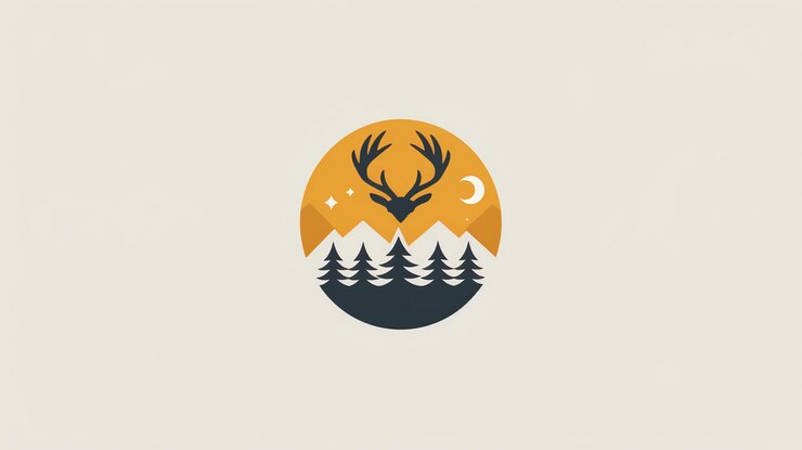 Foto minimalistisches logo-design mit einer hirsche- und bergsilhouette