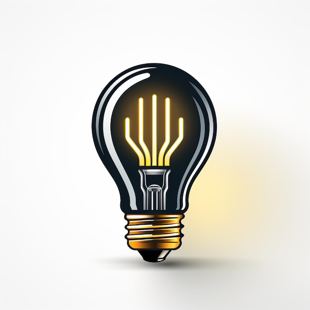 Minimalistisches Logo-Emblem mit leuchtender Glühbirne auf weißem Hintergrund. Symbol für Idee und Wissen für Marke und Unternehmen