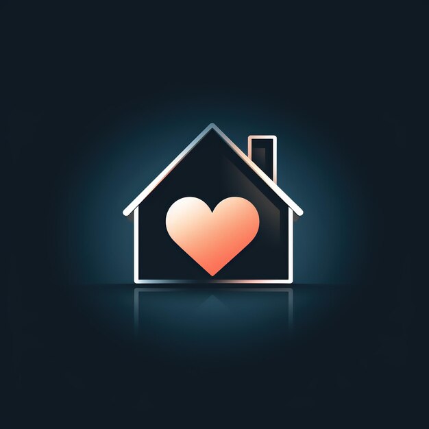 Minimalistisches Logo-Symbol mit einem herzförmigen Haus auf schwarzem Hintergrund Emblem für Immobilienagentur Miete und Hausversicherung