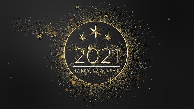 Minimalistisches Luxus-Neujahrskonzept 2021. Staubgold glänzende leuchtende Partikel.