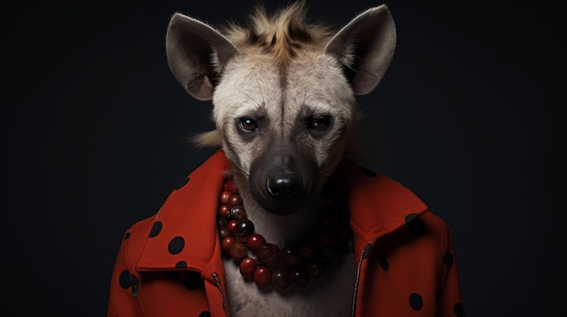 Minimalistisches Modeporträt von Hyäne in roter Jacke