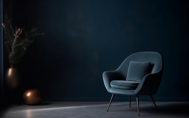 Minimalistisches, modernes Interieur mit einem Sessel auf leerem Hintergrund, generative KI
