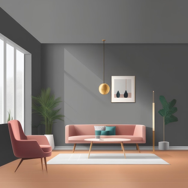 Minimalistisches modernes Interieur mit leerem Stuhl