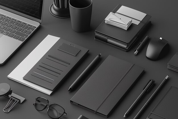 Foto minimalistisches monochromes schreibzeug-set-mockup, das mit generativer ai erstellt wurde