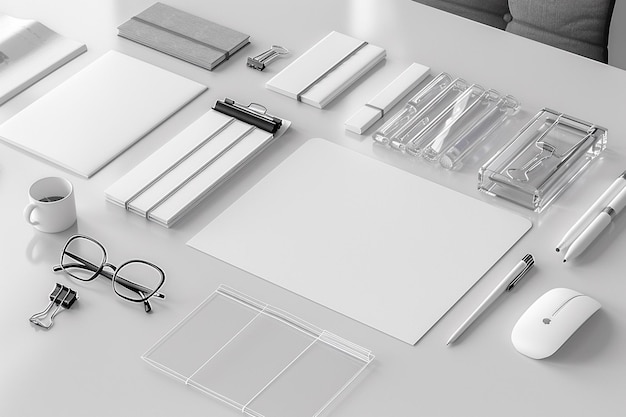 Minimalistisches monochromes Schreibzeug-Set-Mockup, das mit generativer AI erstellt wurde