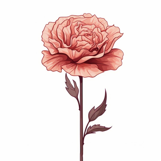 Minimalistisches Nelkenbild mit Rose auf weißem Hintergrund