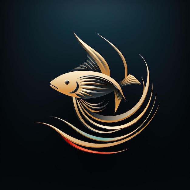 Foto minimalistisches rundes logo-emblem mit einem fisch auf schwarzem hintergrund symbol abzeichen für fischerei-marken restaurant und meeresfrüchte-laden ein fischerei-unternehmen