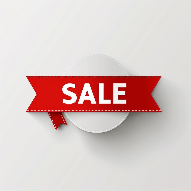 Minimalistisches SALE-Abzeichen mit fettem Sansserif-Schriftzeichen, rotem Farbflat-Design auf weißem Hintergrund