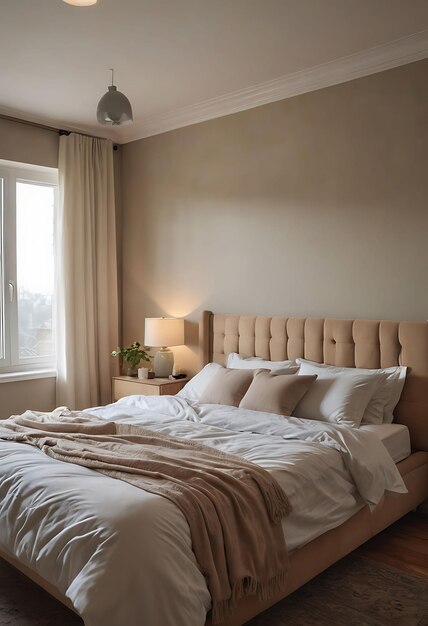 Minimalistisches Schlafzimmerbett Einfaches und organisiertes Schlafzimmer