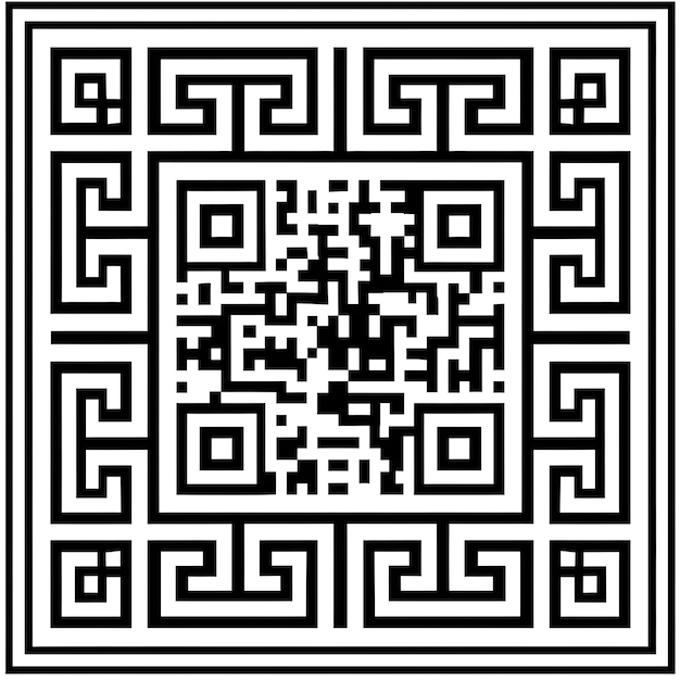 Minimalistisches Schwarz-Weiß-Quadrat mit QR-Code und Text für modernes Design