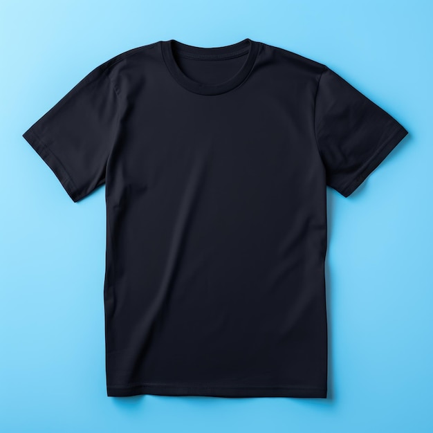 Minimalistisches schwarzes Unisex-Jersey-Kurzarm-T-Shirt-Modell auf einer marineblauen, leeren Leinwand