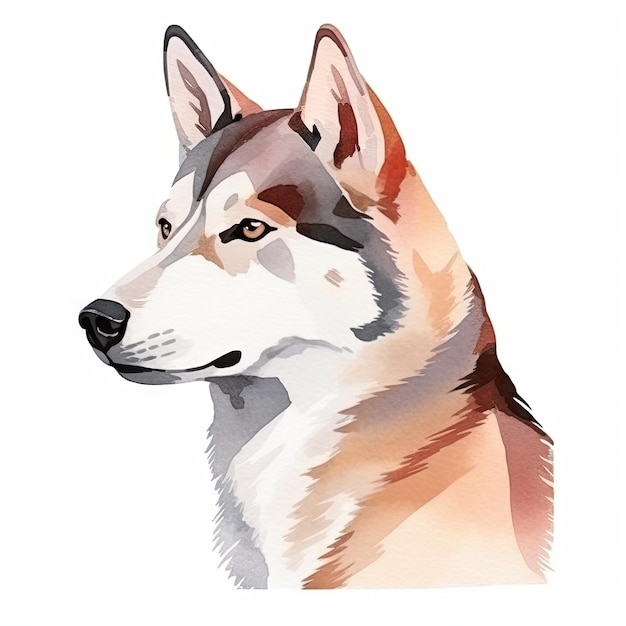 Minimalistisches Siberian Husky-Aquarellgemälde auf weißem Hintergrund