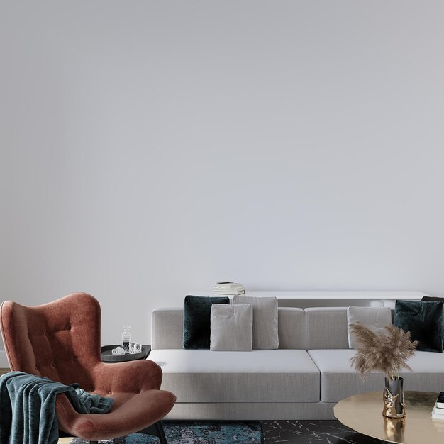 minimalistisches Sofa und Sessel mit Couchtisch