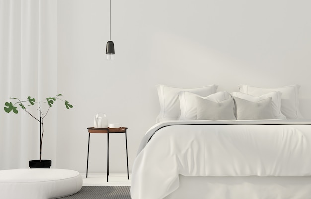 Minimalistisches weißes Schlafzimmer