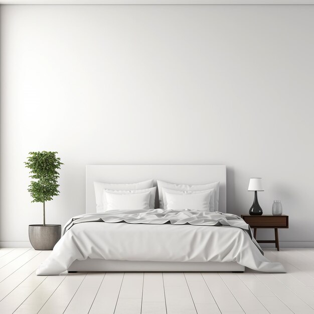 Minimalistisches weißes Schlafzimmer