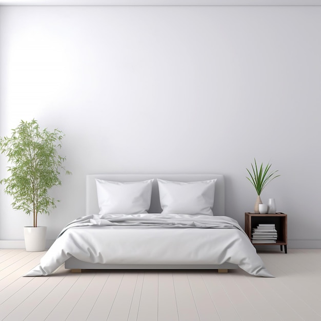 Minimalistisches weißes Schlafzimmer