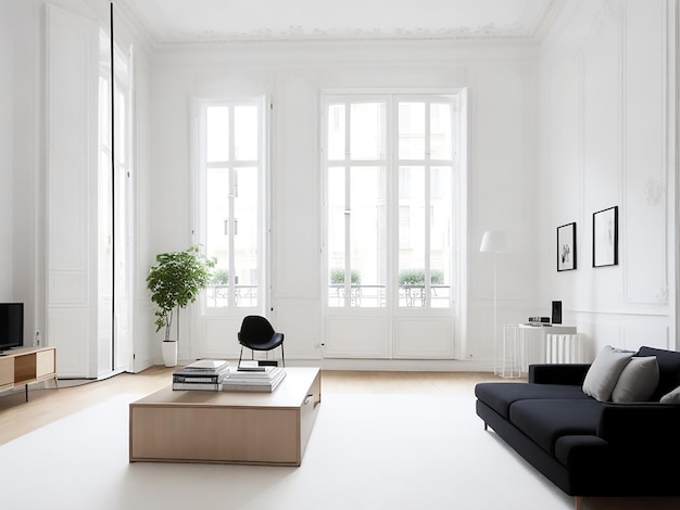 Minimalistisches Wohnzimmer im französischen Apartment in Paris Generative Ai