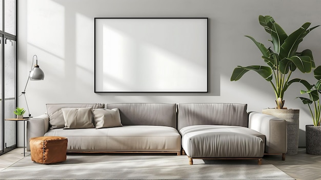 Minimalistisches Wohnzimmerinterieur mit leeren Grunge-Wänden