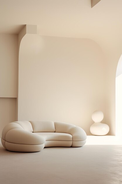 Minimalistisches Wohnzimmerinterieur mit weißem Sofa