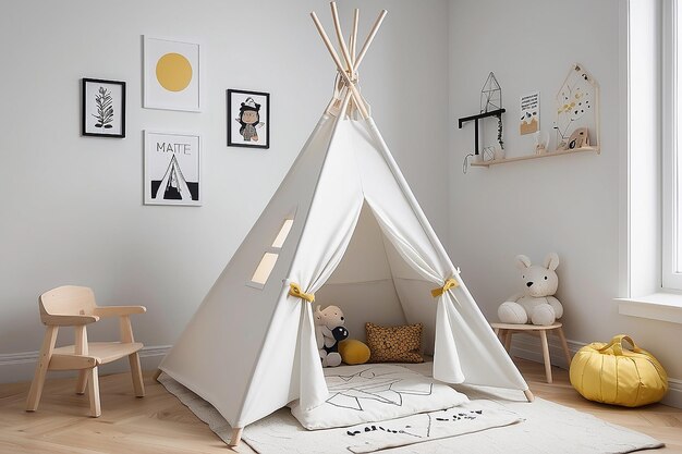 Foto minimalistisches wunder der charme eines weißen teepee in ihrer kinderkammer