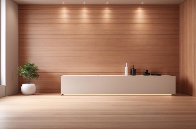Minimalistisches Zimmer mit Holzwandpaneel