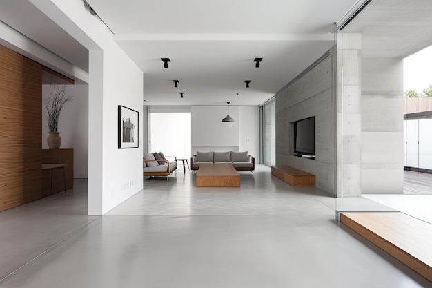 Minimalistisches Zuhause mit Betonböden, eleganten Möbeln und klaren Linien
