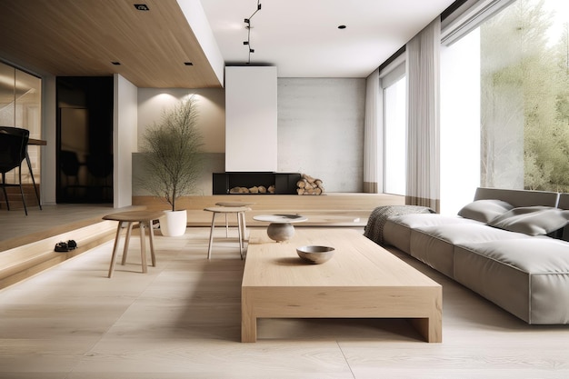 Minimalistisches Zuhause mit klaren Linien, natürlichen Materialien und minimalem Dekor