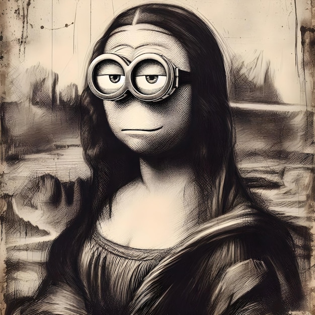 Minion como la Mona Lisa en el arte de la línea limpia