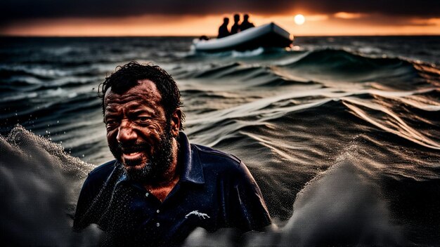 Foto ministro republicano italiano entre migrantes africanos perdidos en una peligrosa tormenta en el mar mediterráneo