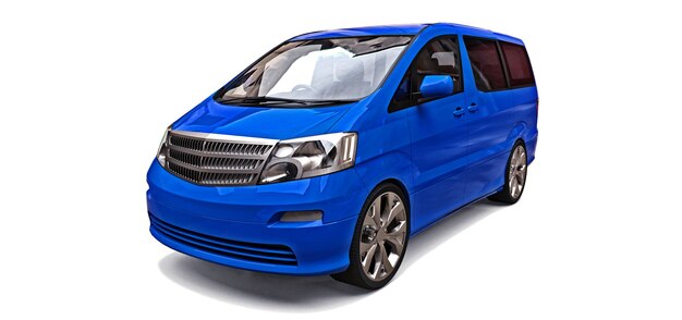 Minivan azul para transporte de pessoas renderização em 3D