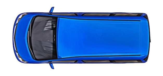 Minivan pequeña azul para el transporte de personas renderizado 3d