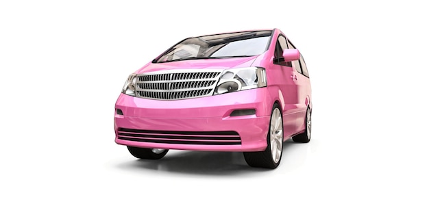 Minivan pequeña rosa para el transporte de personas render 3d