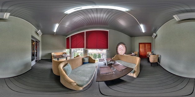 MINSK BIELORRÚSSIA 24 DE JUNHO DE 2015 Panorama no interior elegante sala vip no restaurante Panorama completo de 360 por 180 em projeção esférica equirretangular conteúdo VR